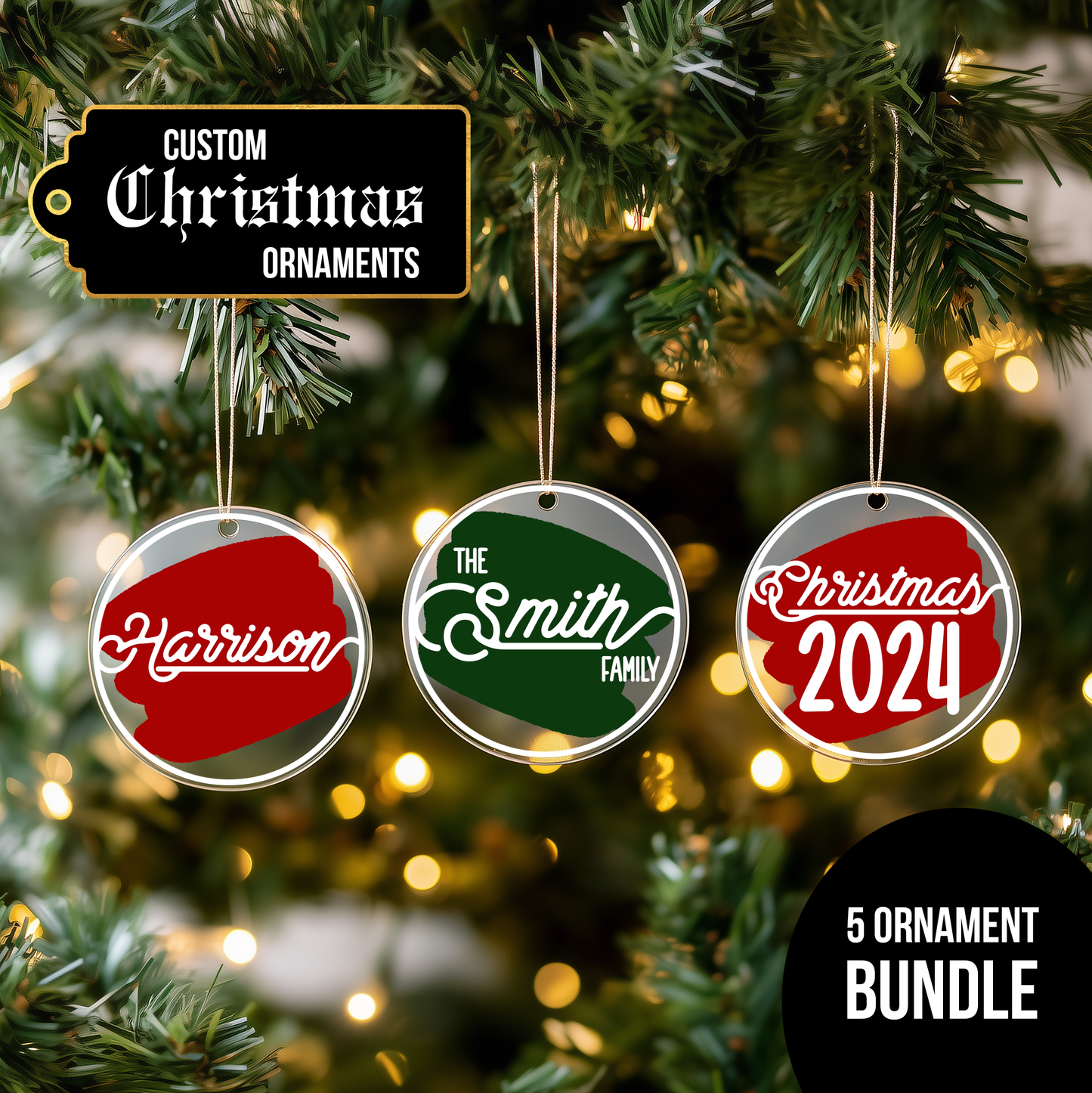 Custom Christmas Ornaments - Bundle of 5